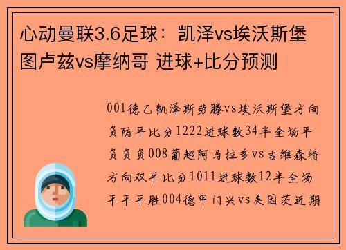 心动曼联3.6足球：凯泽vs埃沃斯堡 图卢兹vs摩纳哥 进球+比分预测